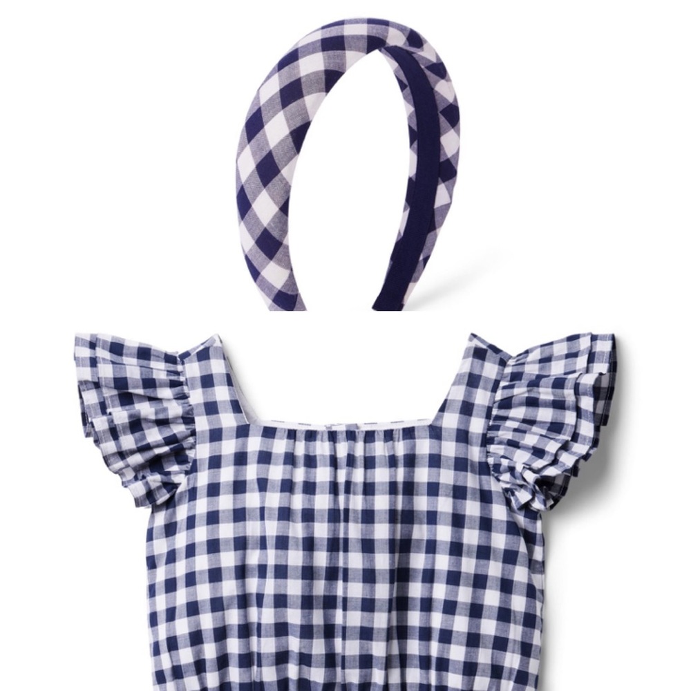 Janie and Jack Gingham Ruffle sleeve top and hairband bundle